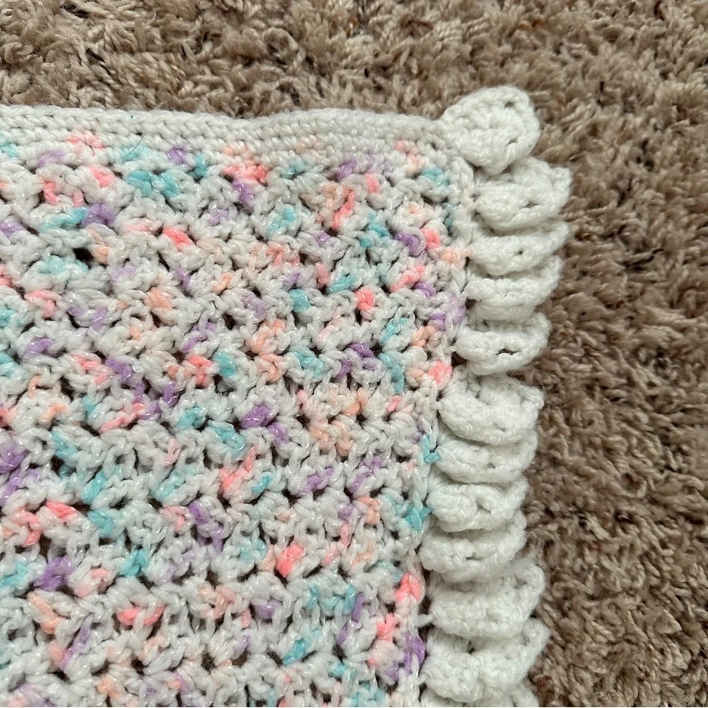 Handmade White & Pastel Crochet Throw Baby Blanket